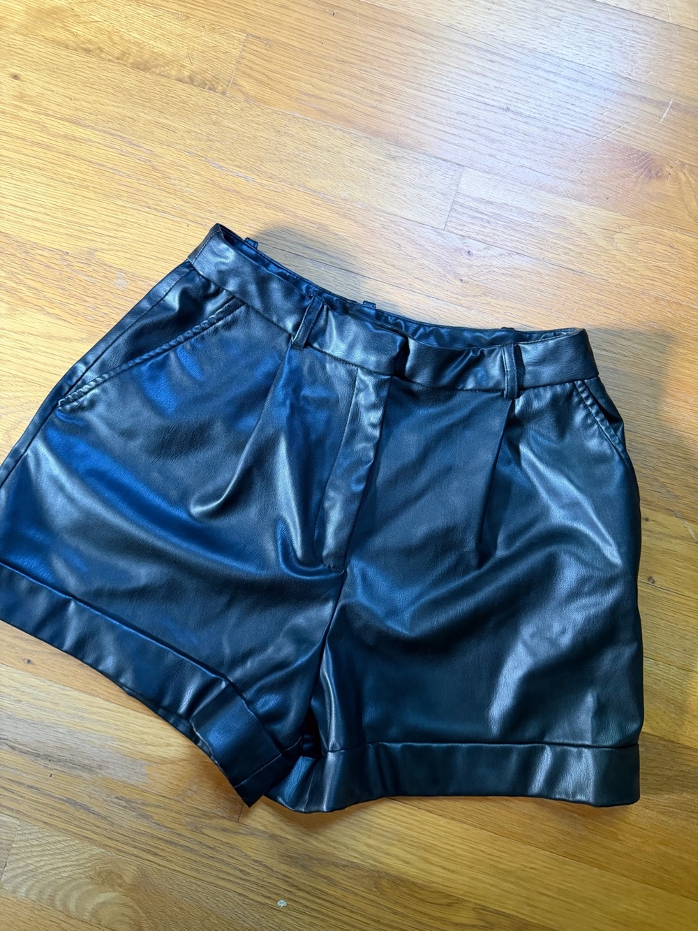 Zara Black Faux Leather High-Waist Shorts